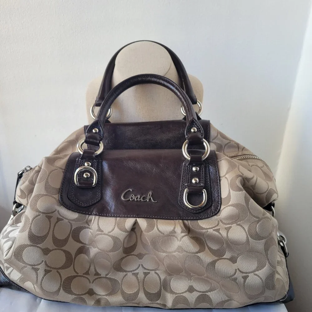 Coach Ashley Signature Sateen Brown/Khaki Satchel Handbag - Picture 11 of 16